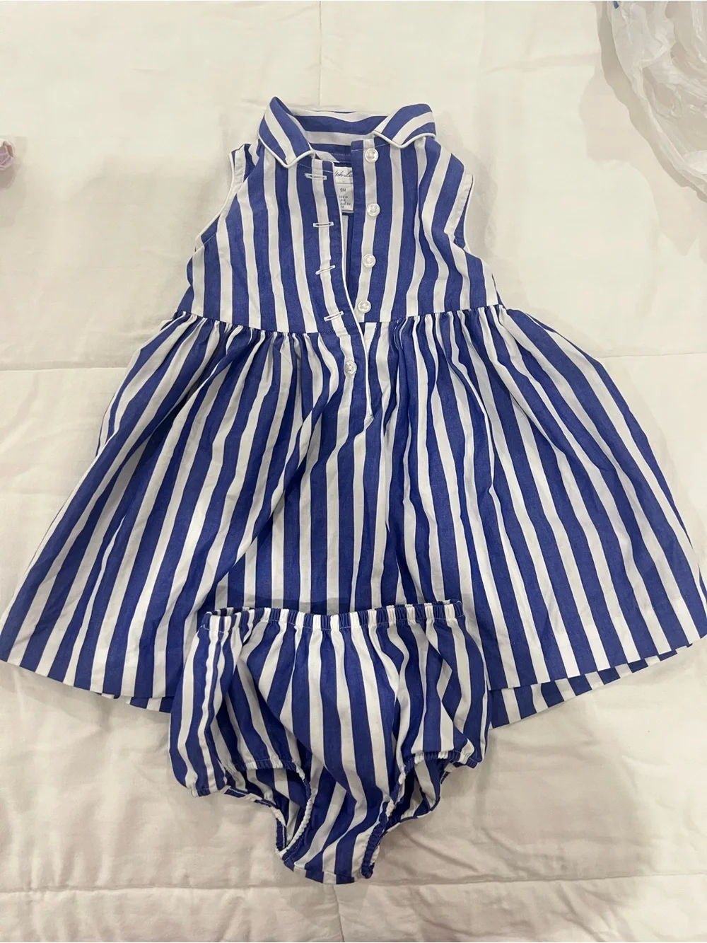 Blue and White Striped Sleeveless Baby Dress with Bloomer- Ralph Lauren
